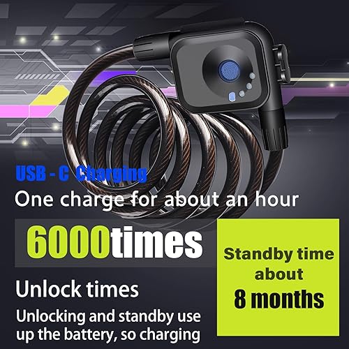 Miniatura 5 de Cerradura de bicicleta de huellas dactilares con llave, ligera, antirrobo y resistente a la intemperie, sin llave, biométrica electrónica digital,