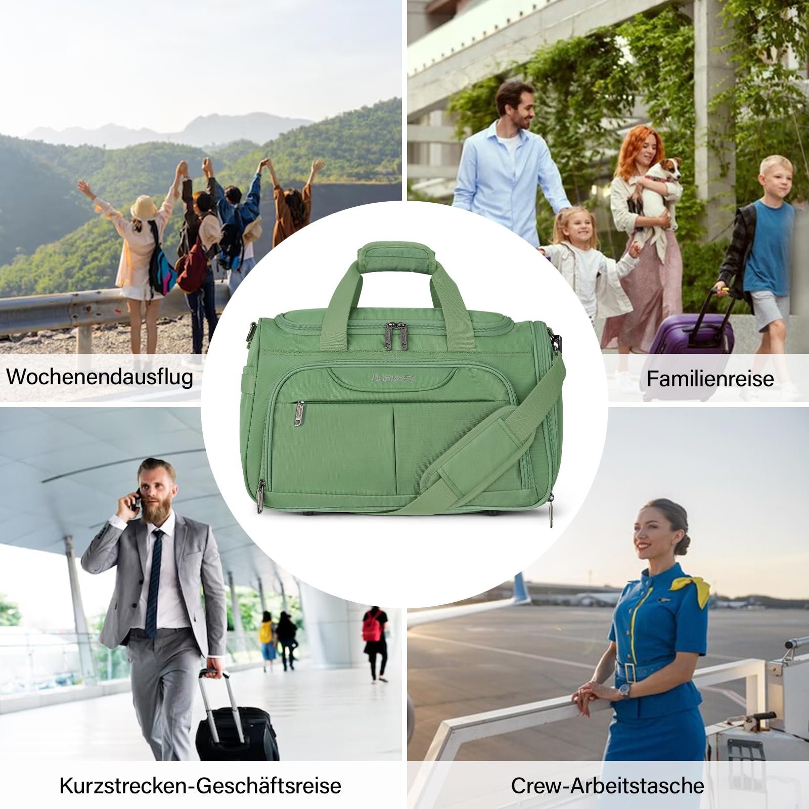 Hanke 36.5L Faltbare Reisetasche Leichte wasserdichte Handgepäck Tasche Sporttasche Damen Carry on Luggage Cabin Bag Gym Bag Travel Bag für Herren Damen, Waldgrün