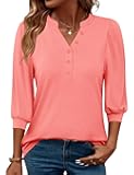 Rapbin 3/4 Length Sleeve Womens Tops 2025 Summer Fall Henley V Neck Button Down Tunic Shirts Casual Business Blouses