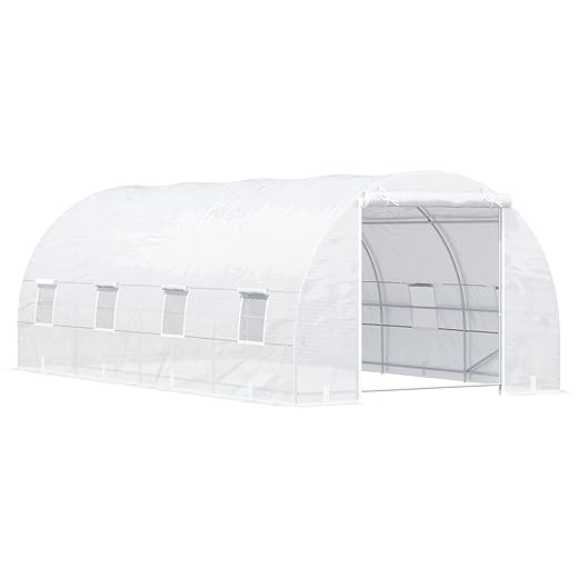 Outsunny 20' x 10' x 7' Walk-in Tunnel Greenhouse with Zippered Door & 8 Mesh Windows, Large Garden Green House Kit, Galvanized Steel Frame, White