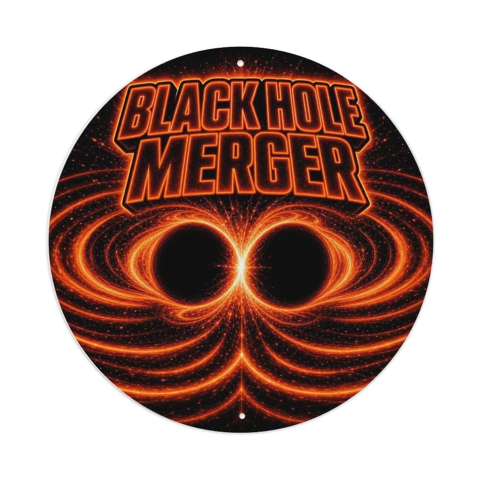 Black Hole Merger Cosmos Astrophysics Relativity Metal Tin Sign Plaque Wall Decor for Cafe, Man Cave, Club Bar, Office, Home Garden Round Metal Poster 8x8Inch