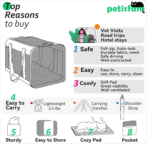 Miniatura 6 de Petisfam - Soporte de transporte para gatos grandes y medianos, perros pequeños. Fácil de meter al gato, transportar, almacenar, limpiar y a prueba