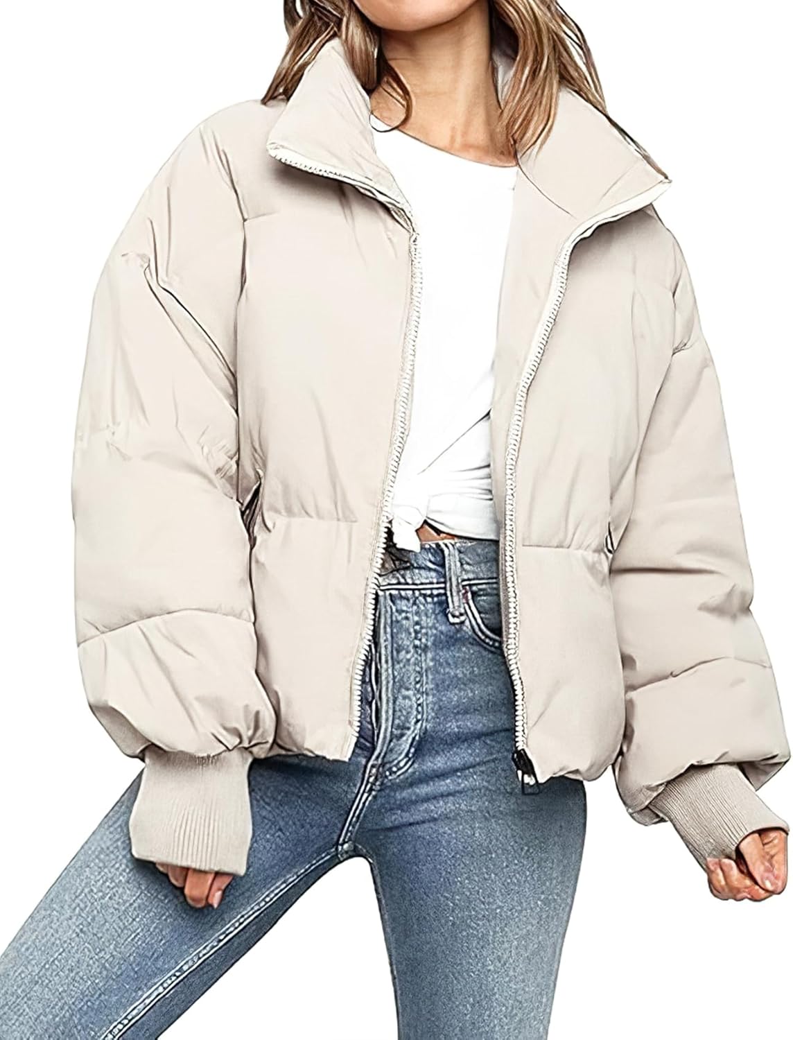 PEHMEA Women's Winter Cropped Puffer Jacket Coat, Warm Short Quilted Jackets Outerwear with Pockets 2026