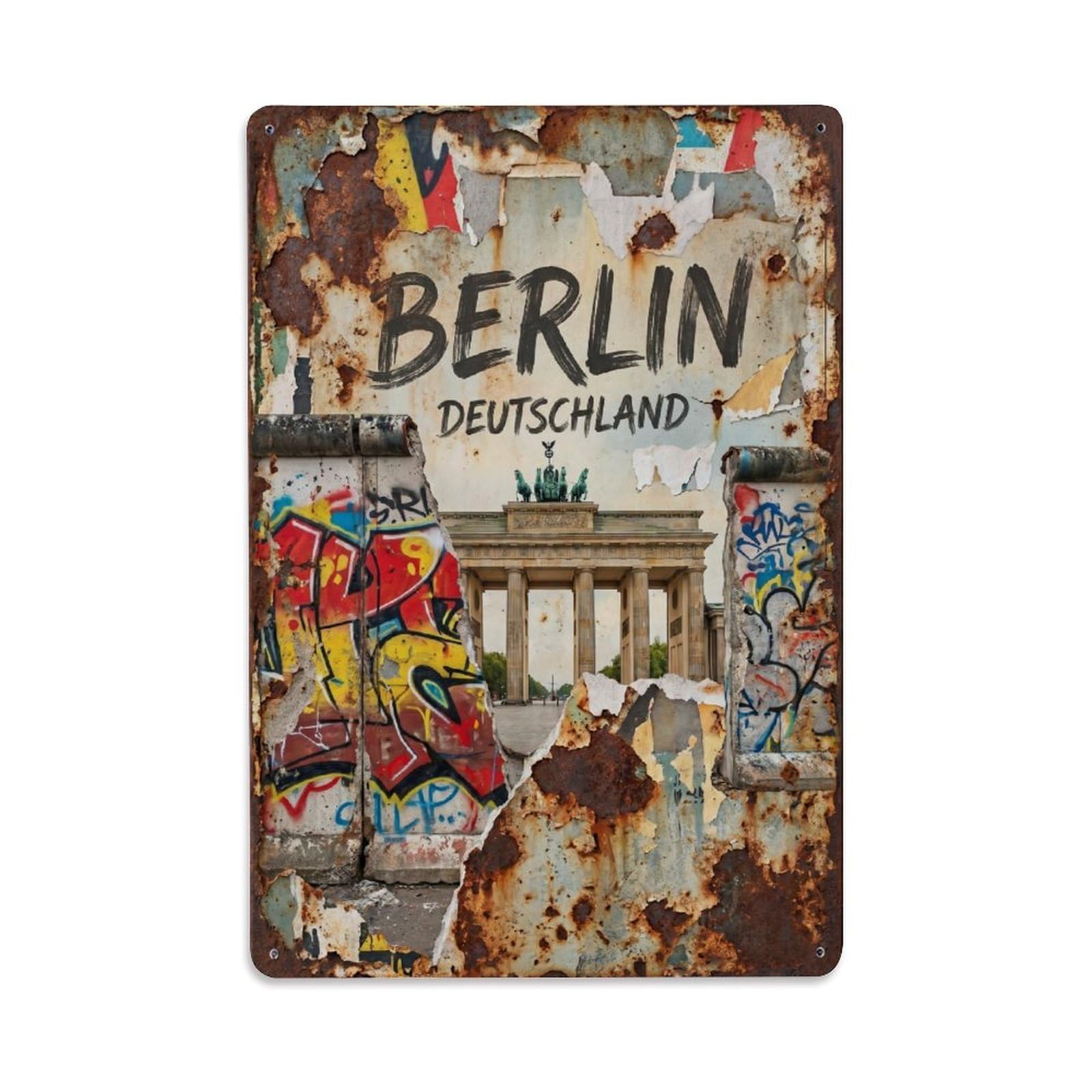 Berlin Graffiti Gate Germany Travel History Metal Tin Sign Plaque Wall Decor for Cafe, Man Cave, Club Bar, Office, Home Garden Round Metal Poster 8x12Inch