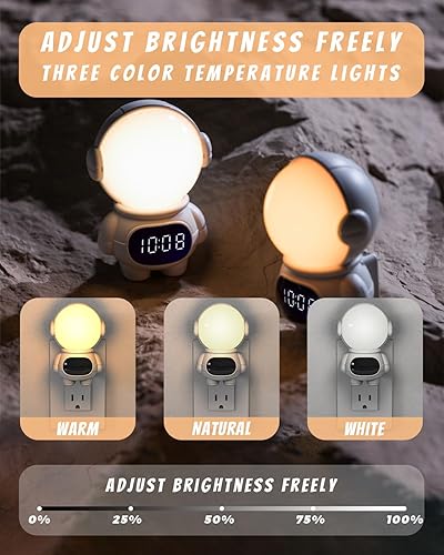 Miniatura 3 de BANDIANCY Luz nocturna LED enchufable, luz nocturna con sensor de atardecer a amanecer, luz nocturna de astronauta moderna, regulable, temporizador,