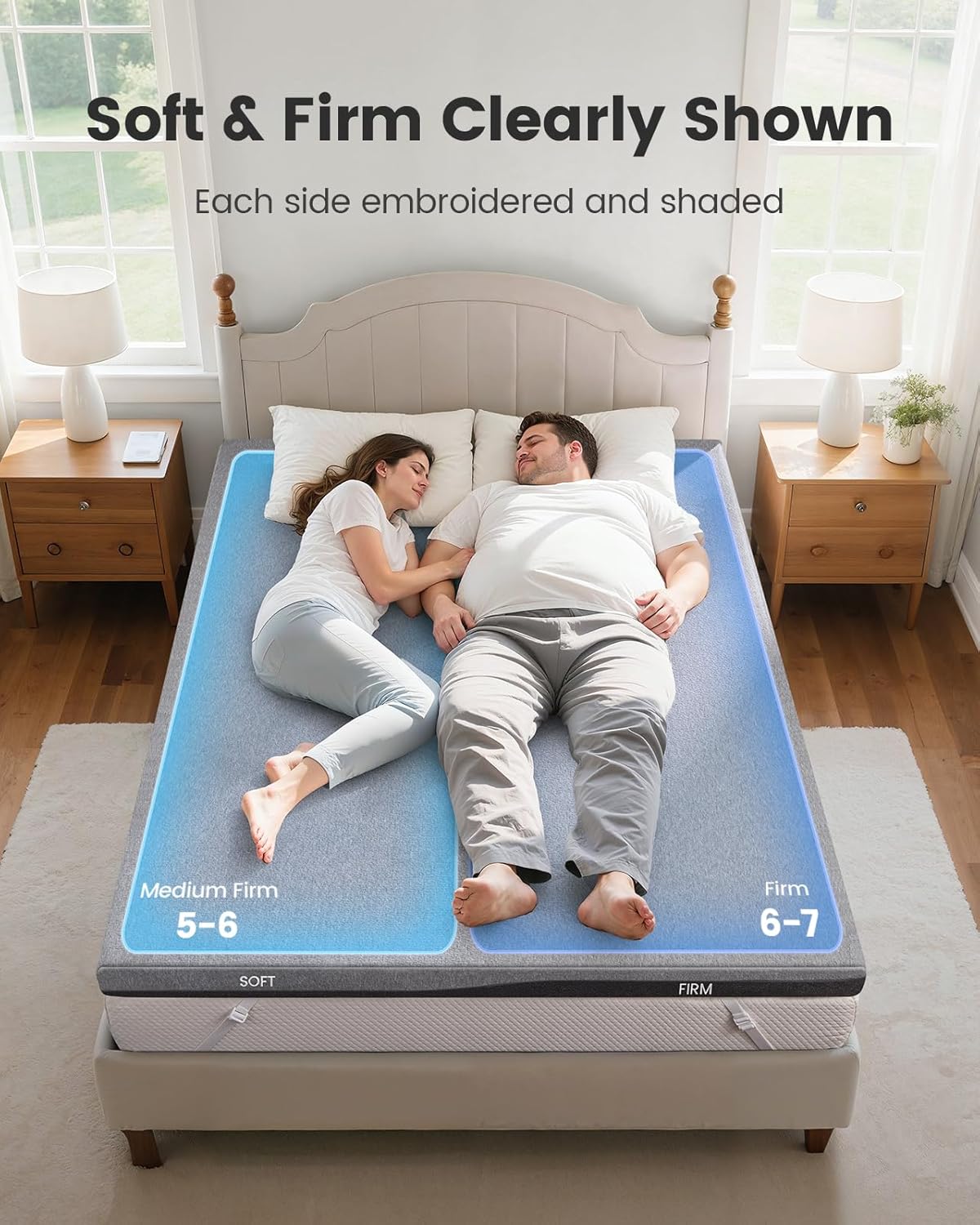 PERLECARE Dual Firmness Mattress Topper California King Size, 3 Inch Firm Bed Topper with Split Soft & Firm Zones, Comfortable and Supportive Non-Slip Mattress Pad for Back Pain, CertiPUR-US Certified - Image 2