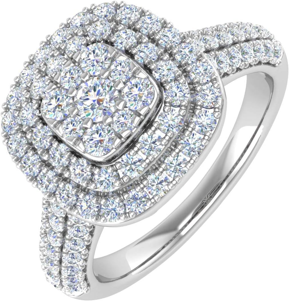 1 Carat Cushion Shape Halo Diamond Engagement Ring in 14K Solid Gold - IGI Certified
