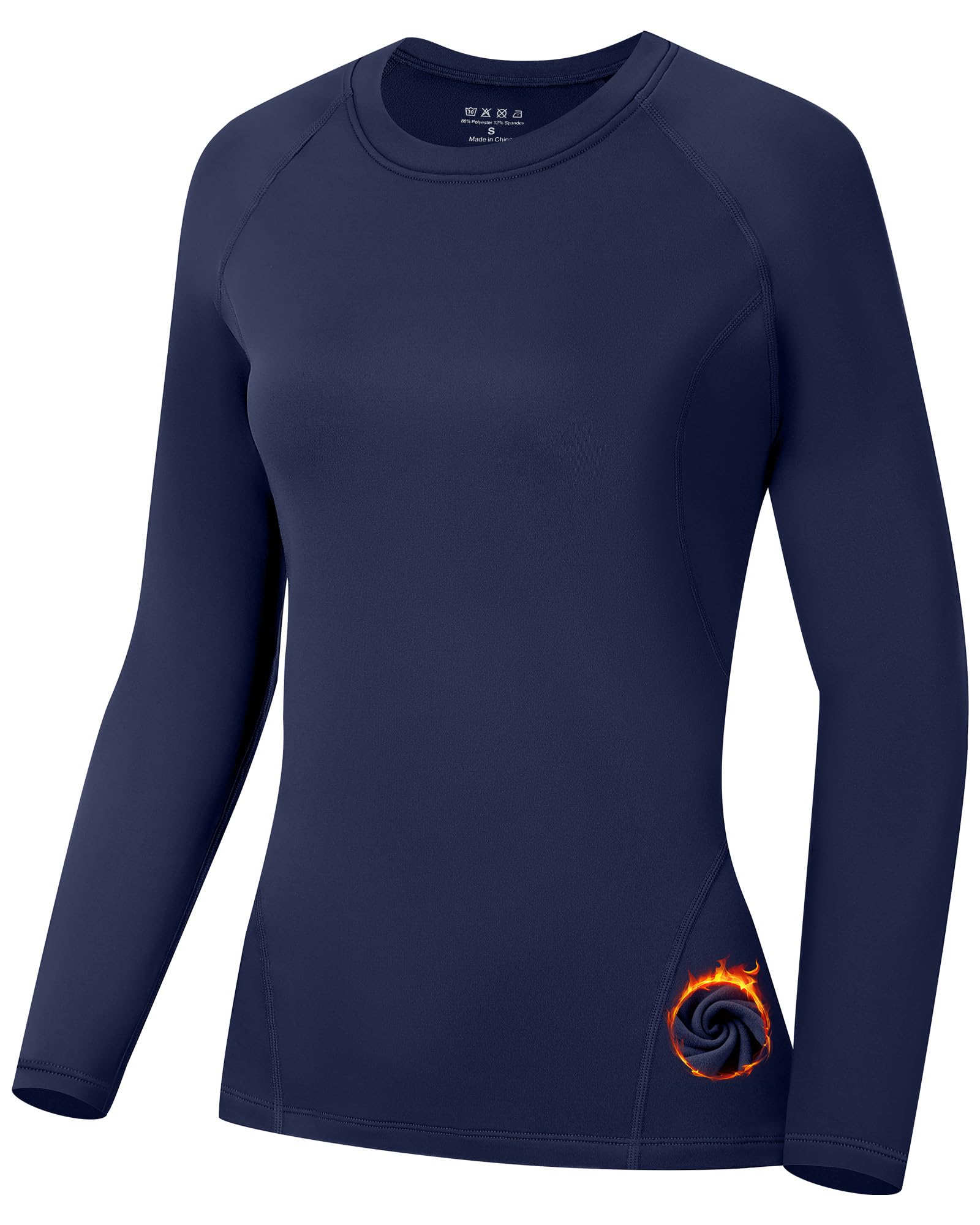 Runhit Thermoshirt Damen Langarm Sportshirt Laufshirt Fleece Kompressionsshirt Thermo Funktionsshirt Base Layer für Ski Laufen, Fitness Yoga und Wintersport