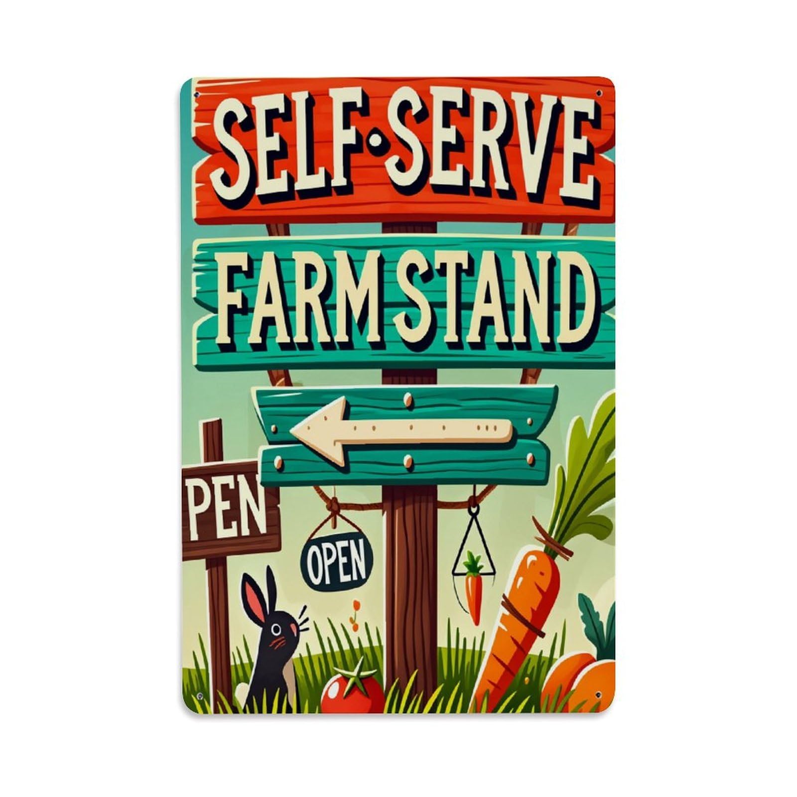 Self Serve Farm Stand Sign Tin Sign Vintage Metal Poster, Home Bar Garage Man Cave Cafe Indoor & Outdoor Wall Decoration 8x12Inches