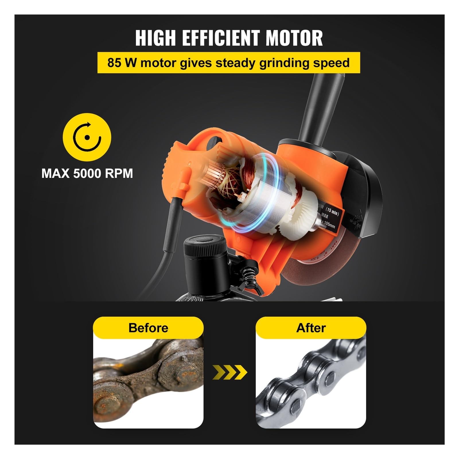 Amoladora de motosierra eléctrica de 85W, afilador de cadena ajustable de 5000RPM, banco de herramientas/máquina de pulir montada en la pared, lijadora de ruedas