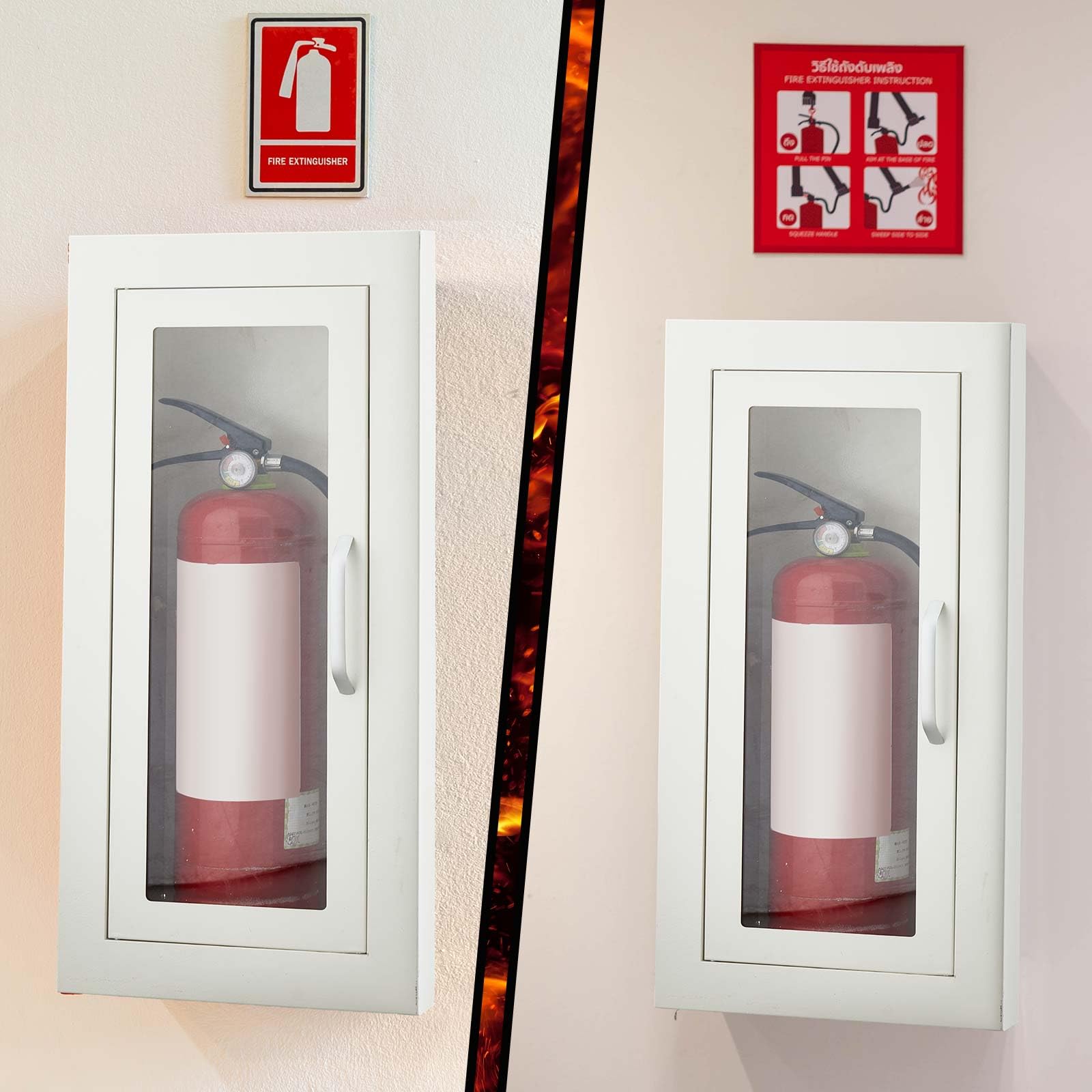 Zonon 1 armadio da parete architettonico industriale per estintore semi-incassato, porta con maniglia versione per estintore chimico secco da 4,5 kg