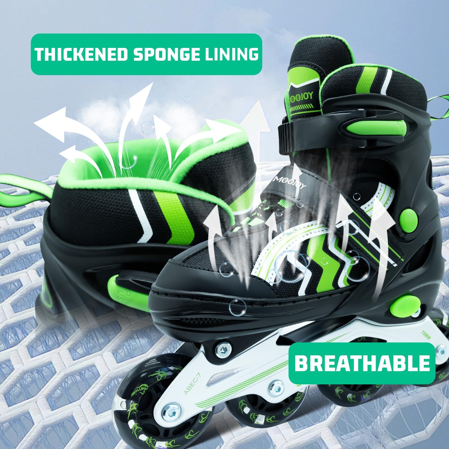 Inline Skates for Kids 4 Size Adjustable Light-Up Wheels Aluminum Frame Black Rose Red Blade Skate for Boys and Girls S, M, L Sizes, Ages 5-8, 6-12, for Beginners Indoors and Outdoors