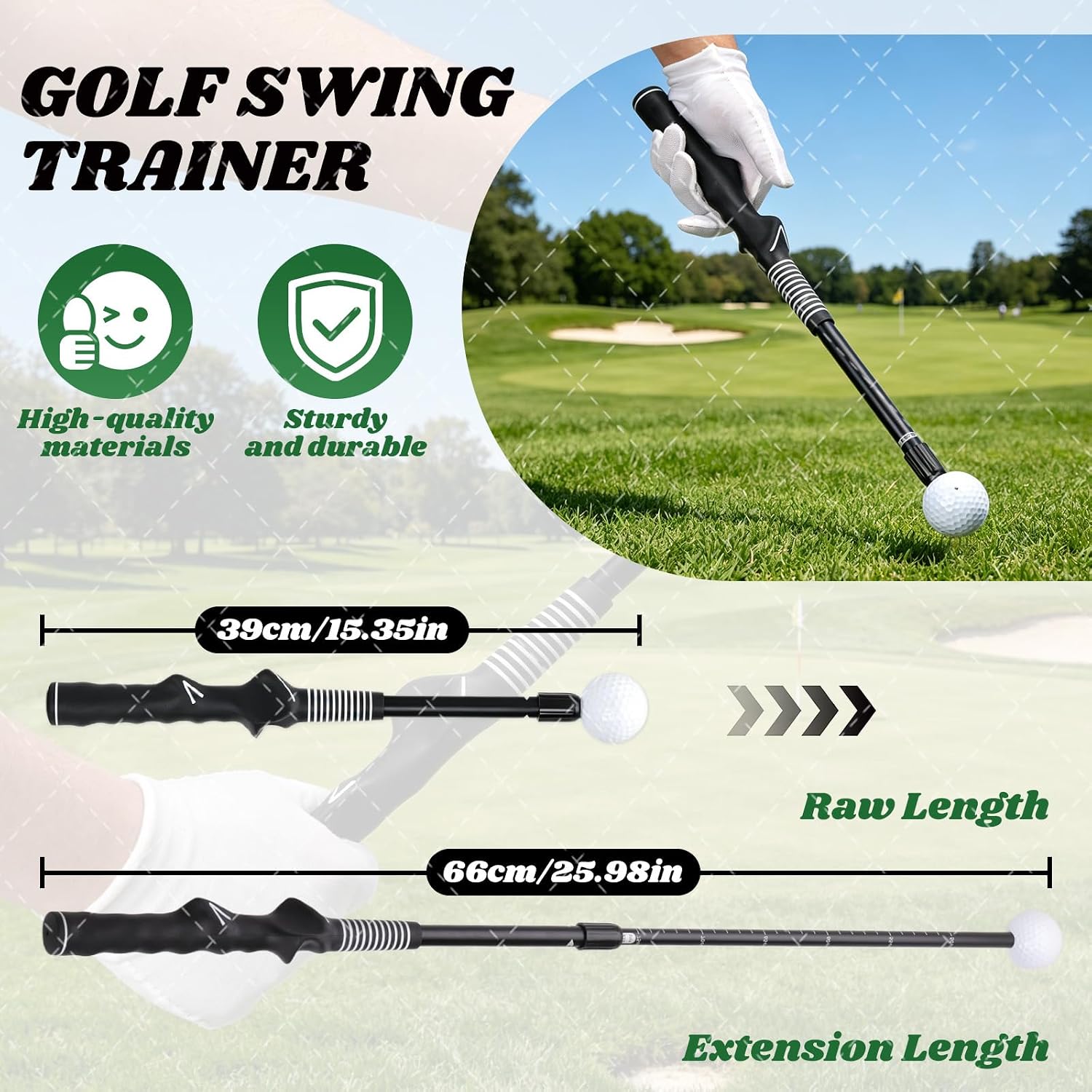 Retractable Golf Swing Trainer, Adjustable Lock Mechanism Golf Swing Training Aid, Tempo Training for Advanced/Beginner Players Golf Grip Trainer, for Right-Handed , Indoor/Outdoor，Golf Gifts for Men