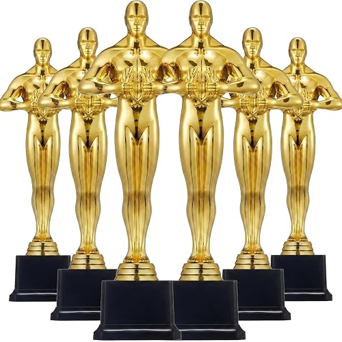 6-Pack 10 Inch Gold Award Statue Trophies, Bulk Plastic Golden Trophies for Awards Night Party Favors, Classroom Rewards, Corporate Event & Office Display