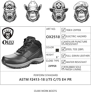 Amazon.com | OUXX Mens Work Boots, Side Zipper, Steel Toe Shoes