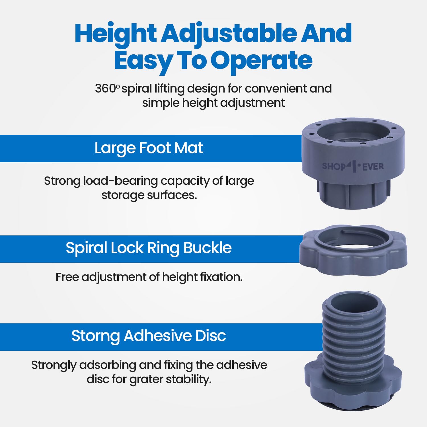 Shop4Ever Washing Machine Adjustable Stand Legs (Set of 4) | Height Raiser for Front/Top Load | Anti-Vibration Anti-Slip Rubber Base | Universal Fit for Fridge & Appliances 3