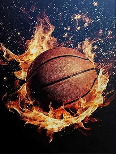 MaiYiYi Pintura de diamante de baloncesto de fuego por números 5D Pintura de diamante redonda completa de baloncesto Pintura de diamante de pintura