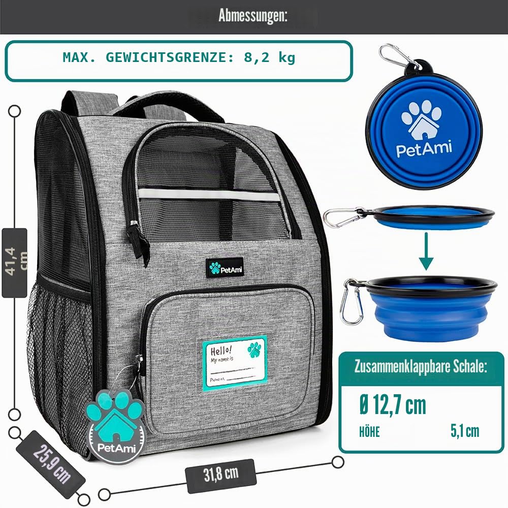 PetAmi Hunderucksack für kleine und große Katzen, Haustiere, Welpen, belüfteter Haustier-Wanderrucksack, Reisetasche, von Fluggesellschaften zugelassener Katzenrucksack, Tragetasche, Camping,
