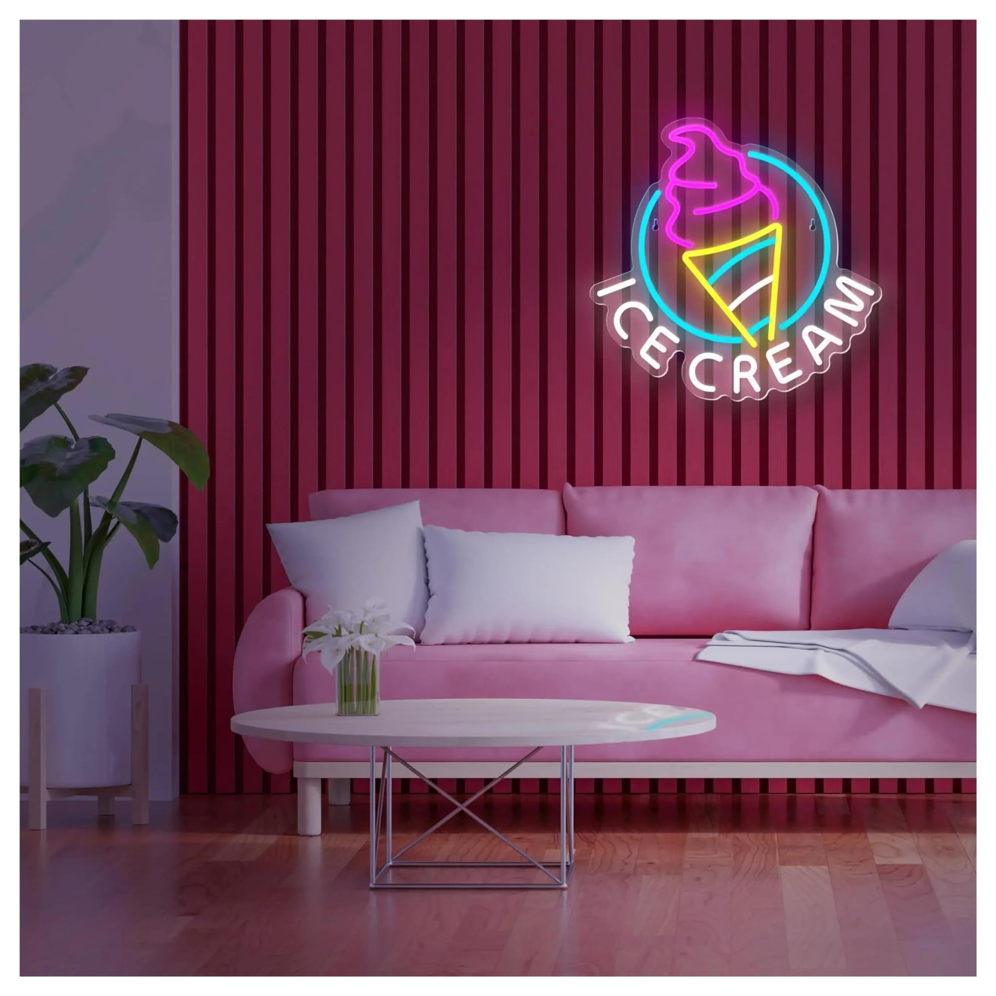 Decoración Lámparas Letrero De Neón Ice Cream Con Luz Para Decoración De Pared, Ideal Para Fiestas De Cumpleaños, Dormitorios, Bares Y Tiendas De Bebidas, 35cmx34cm