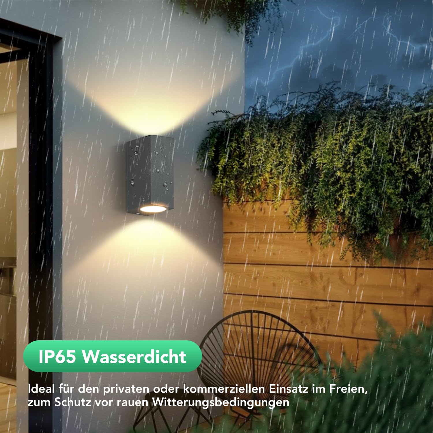 Wandleuchte Aussen Innen 2 Stück, IP65 Wasserdichte 10W Warmweiß 3000K Aluminium Eckig Außen Wandlampe Außenlampe mit GU10 Glühbirnen Außenleuchte für Garten Front Badezimmer Veranda Garage Anthrazit