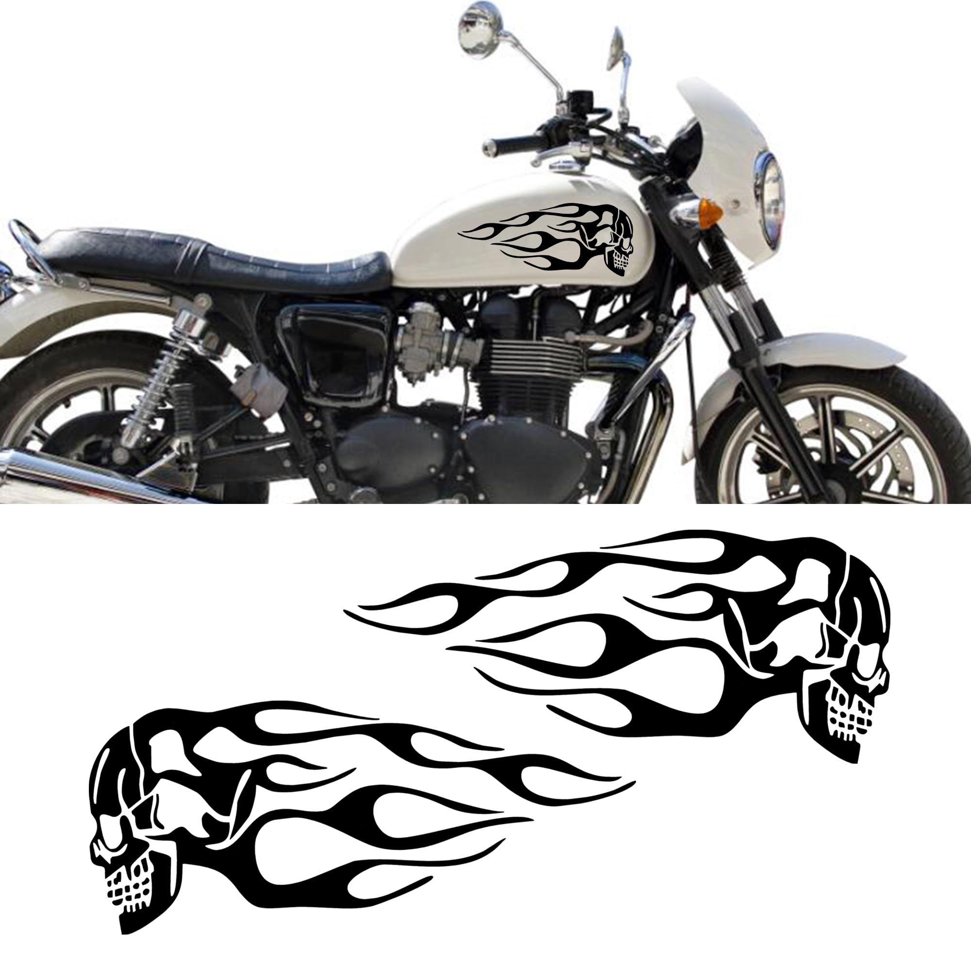 TOMALL 2pcs Skull Flame Stickers for Car Motorcycle Tank Vinyl Racing Sports Flame Stripe Decal for Golf Cart Off-Road Vehicles Motorcycles Bike Skateboard Laptop DIY Decoration (Black)