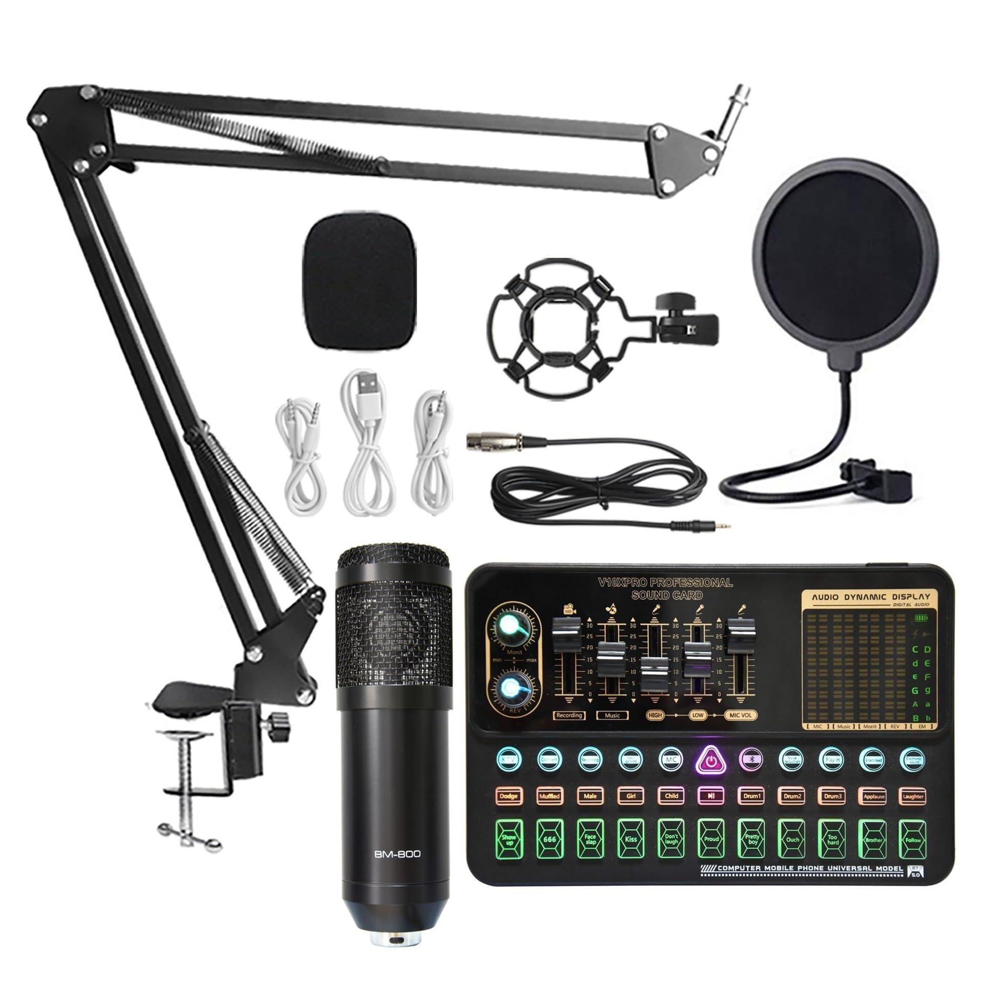 Soundkarten-Kit, BM800 V10XPro Mixer Soundkarte Studio Audio Mixer Singen Noise Reduction Mikrofon Stimme Live Broadcast Telefon Computer Rekord(V10XPro Set A1)