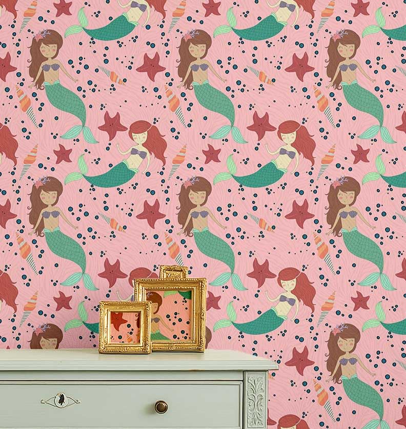 Papier peint vinyle autocollant S4Sassy, déco murale amovible sirène sans colle pour locataire