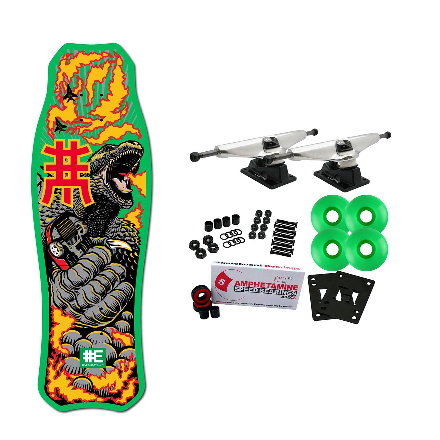 Everybody Skates Skateboard Complete T-Rex Standard Green 10 x 31
