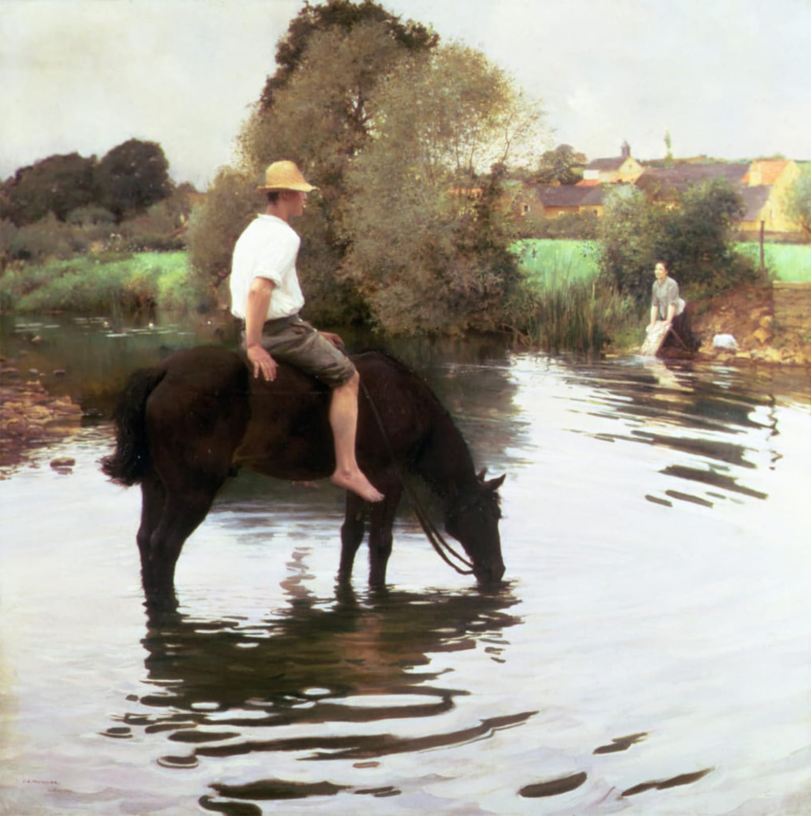 SERENDIPITP Retro Picture Poster Wall Art Pictures Painting the Watering Place by Jules Muenier Wall Art Canvas Print for Wall Decor 60x90cm