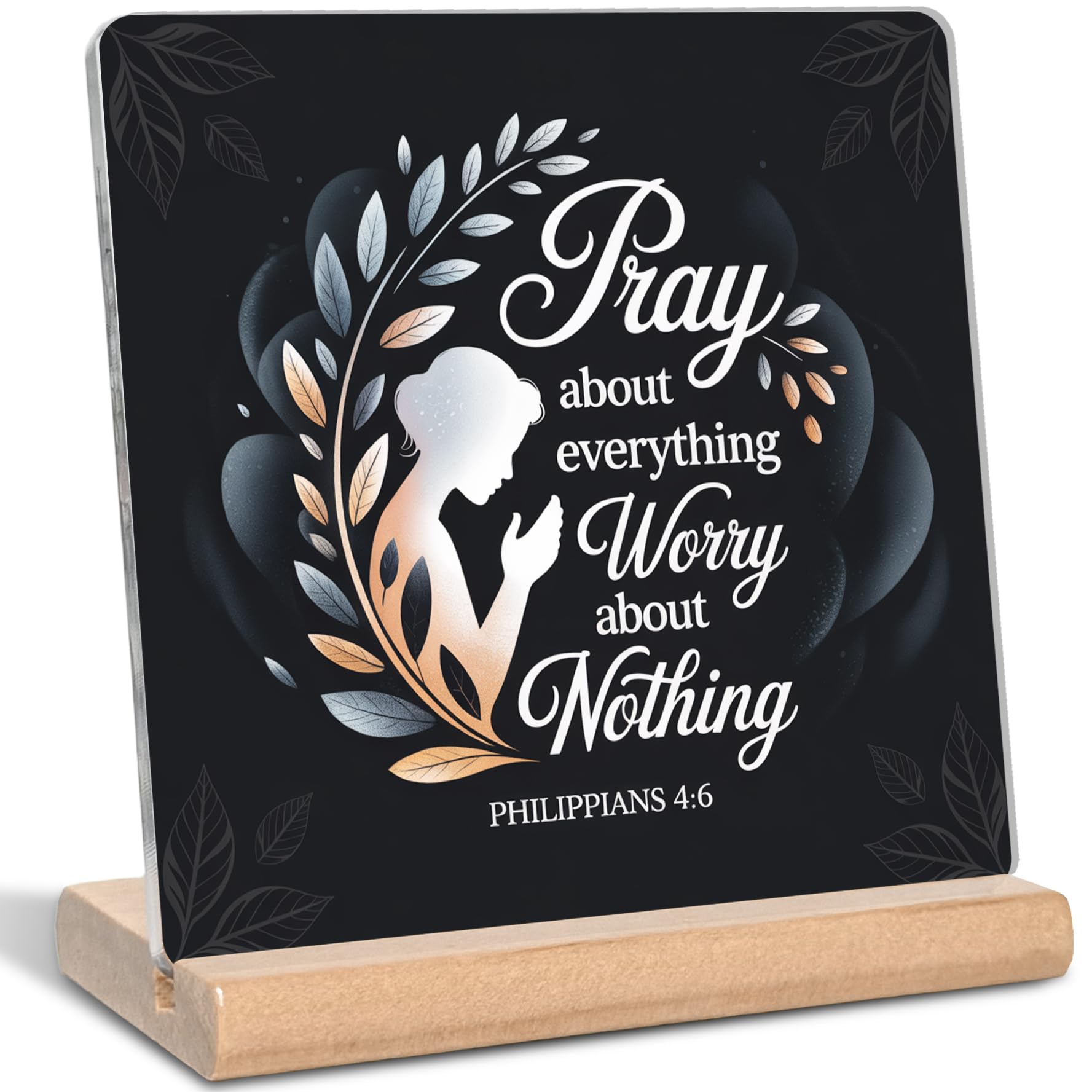 Christian Gifts for Women Men, Pray About Everything Worry About Nothing Quotes Bible Verse Acrylic Plaque Sign, Inspirational Bible Gifts for Friends, Family Coworkers, Office Home Desk Decor Sign