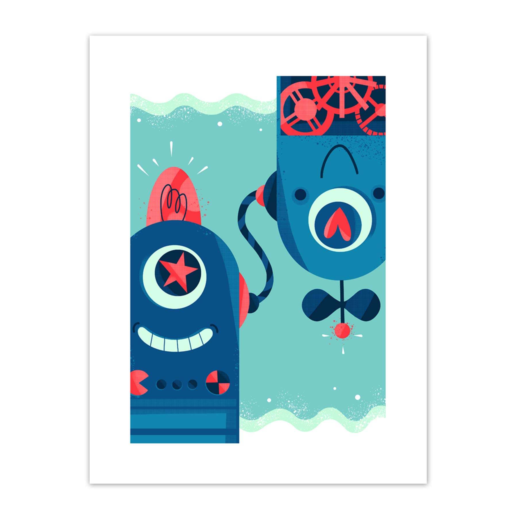 Wee Blue Coo Robot Friends Art Print Canvas Premium Wall Decor Poster