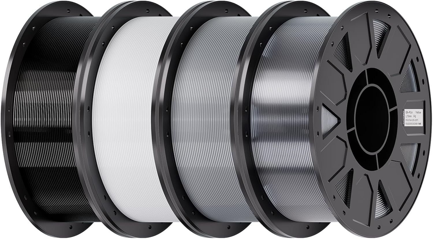 Creality Filament PETG 1,75 mm, Ender do drukarki 3D, PETG, wysoka precyzja, wysoka wytrzymałość, bezzapachowy, odporny na wilgoć, 4 kg, czarny + biały + szary + przezroczysty