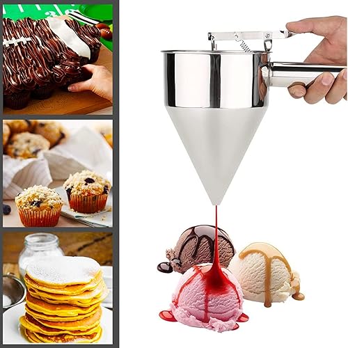 Miniatura 3 de NEWLINE NY Dispensador de embudo para hornear de acero inoxidable con soporte para panqueques Takoyaki, pasteles, pasteles, postres