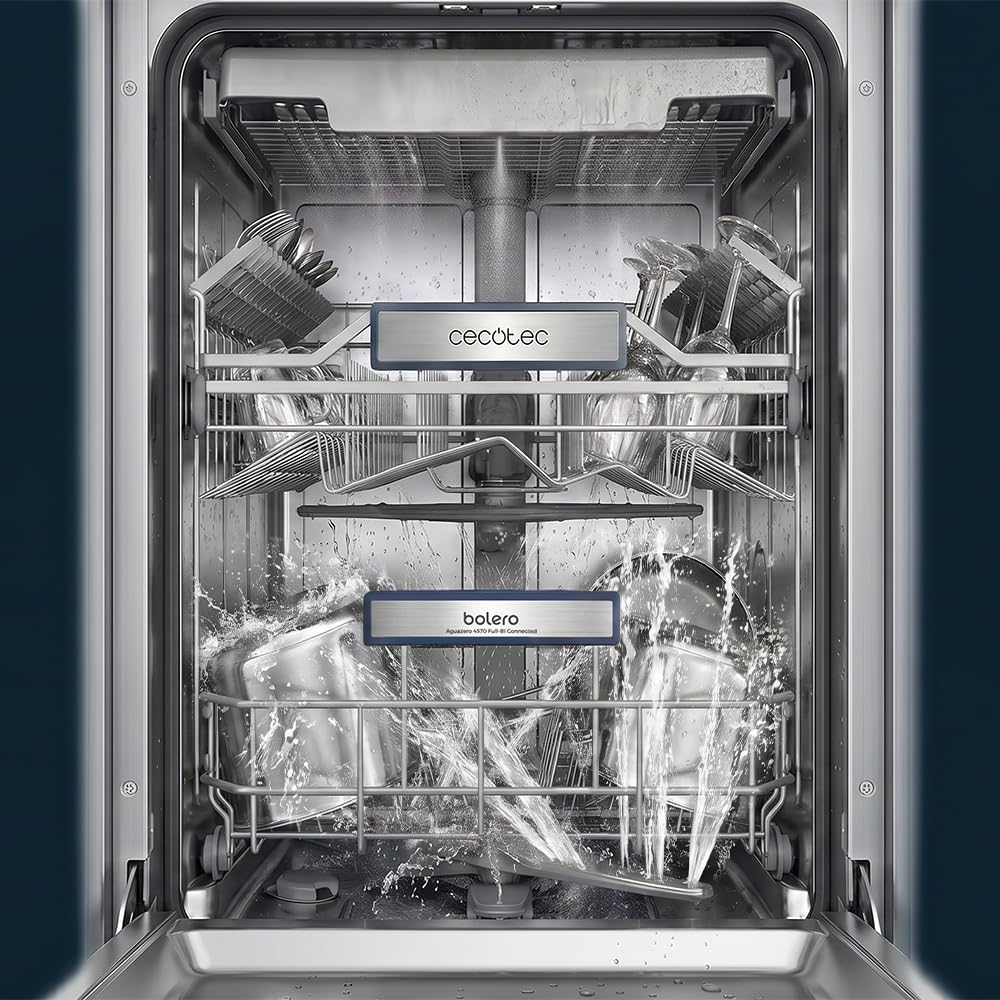 Cecotec Lavavajillas 45 cm Integrable Bolero Aguazero 45100 Full-BI Connected. 11 Cubiertos, 10 Programas, Inverter Plus Duo, Panel Táctil, WiFi, Smart Wash, O2Dry, Super Dry, FloorView Light