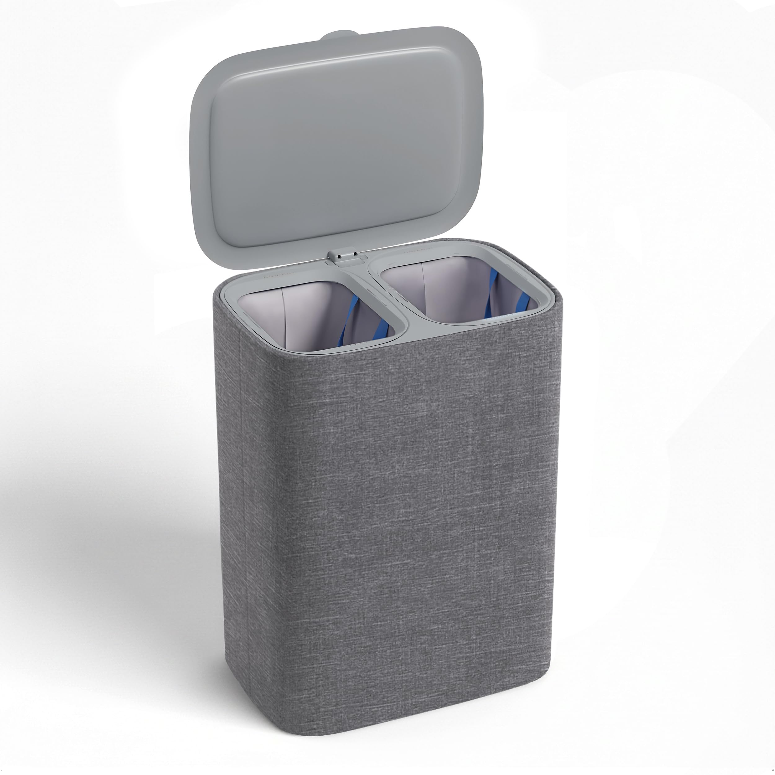 Dual Section 90l Laundry Basket with Lid β Tall divided Laundry Hamper with 2 Self Seating Removable Bags, Large Laundry Sorter for Easy Clothes Separation