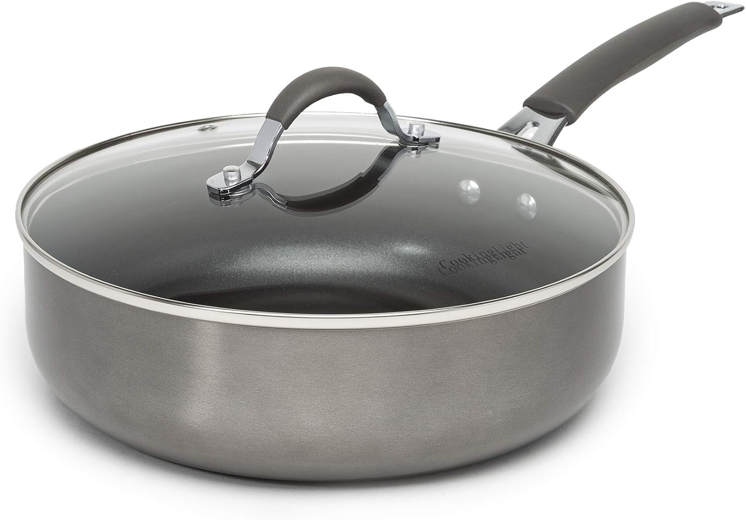 Cooking Light Nonstick Ceramic Deep Cooker, Dishwasher Safe, Scratch Resistant, Easy Food Release Interior, Cool Touch Handle and Even Heating Base, 4-Quart Jumbo Cooker, Gray