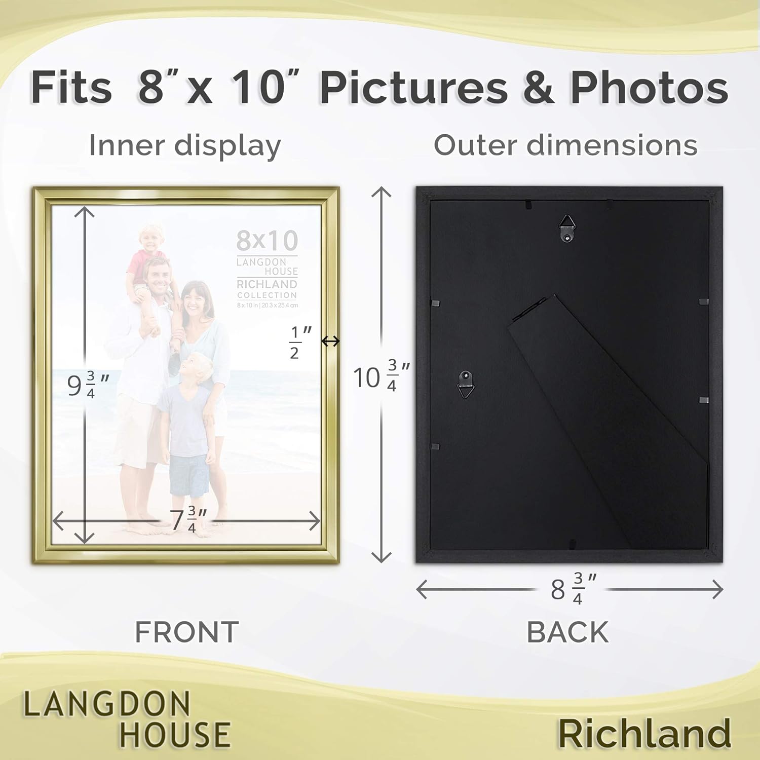 Langdon House 8x10 Picture Frames Set (Gold, 6 Pack) Distinguished Edging for Classic Style, Richland Collection - Image 2
