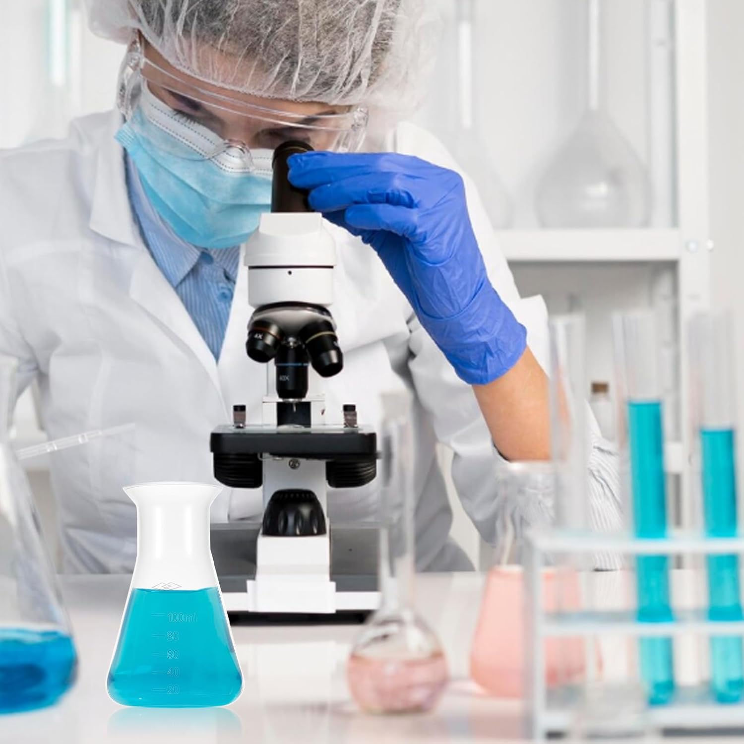 2 Pcs Plastic Erlenmeyer Flask Lab Flask Science Flasks Conical Clear Scale for Laboratory Home Learning Flasks Tool (50ml, 100ml)