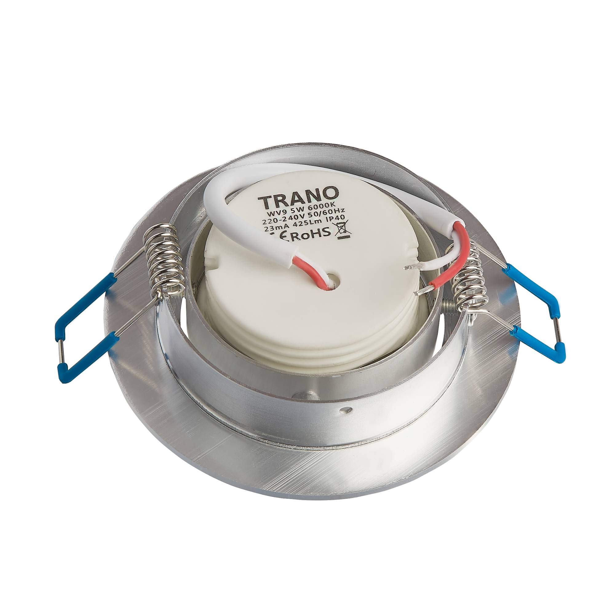 6x LED Einbaustrahler Set flach Edelstahl-gebürstet rund 6,5 Watt neutralweiß - 230V Deckenstrahler schwenkbar und - Deckenspot 75mm Bohrloch Einbauleuchte Einbau-spot Strahler