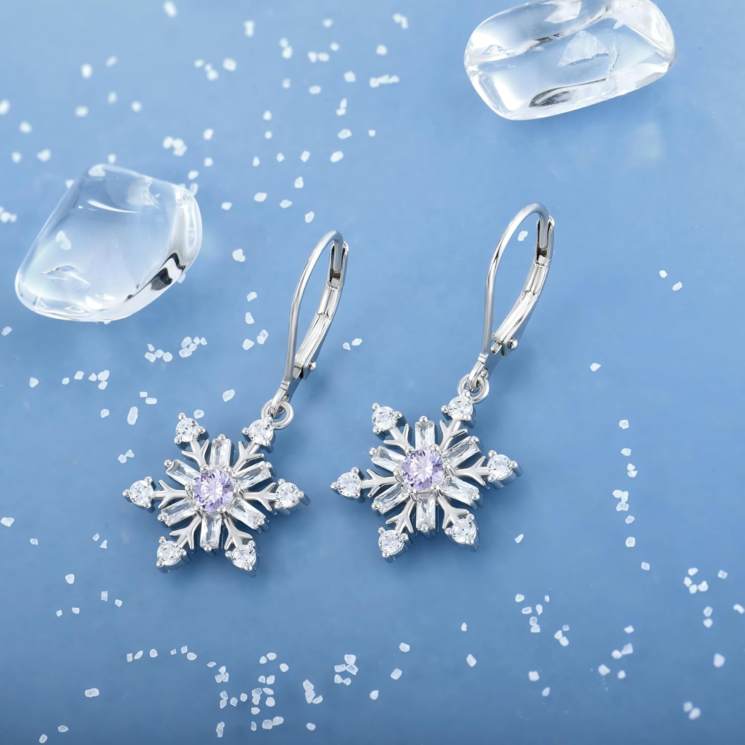 Starchenie Snowflake Dangle Drop Earrings 925 Sterling Silver Leverback Earrings Alexandrite Gemstones Jewelry Gift for Women