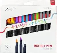 Caneta Ponta Pincel, Newpen, Brush Pen, Newpen, 15 Cores + 1 Blender, 16 unidades
