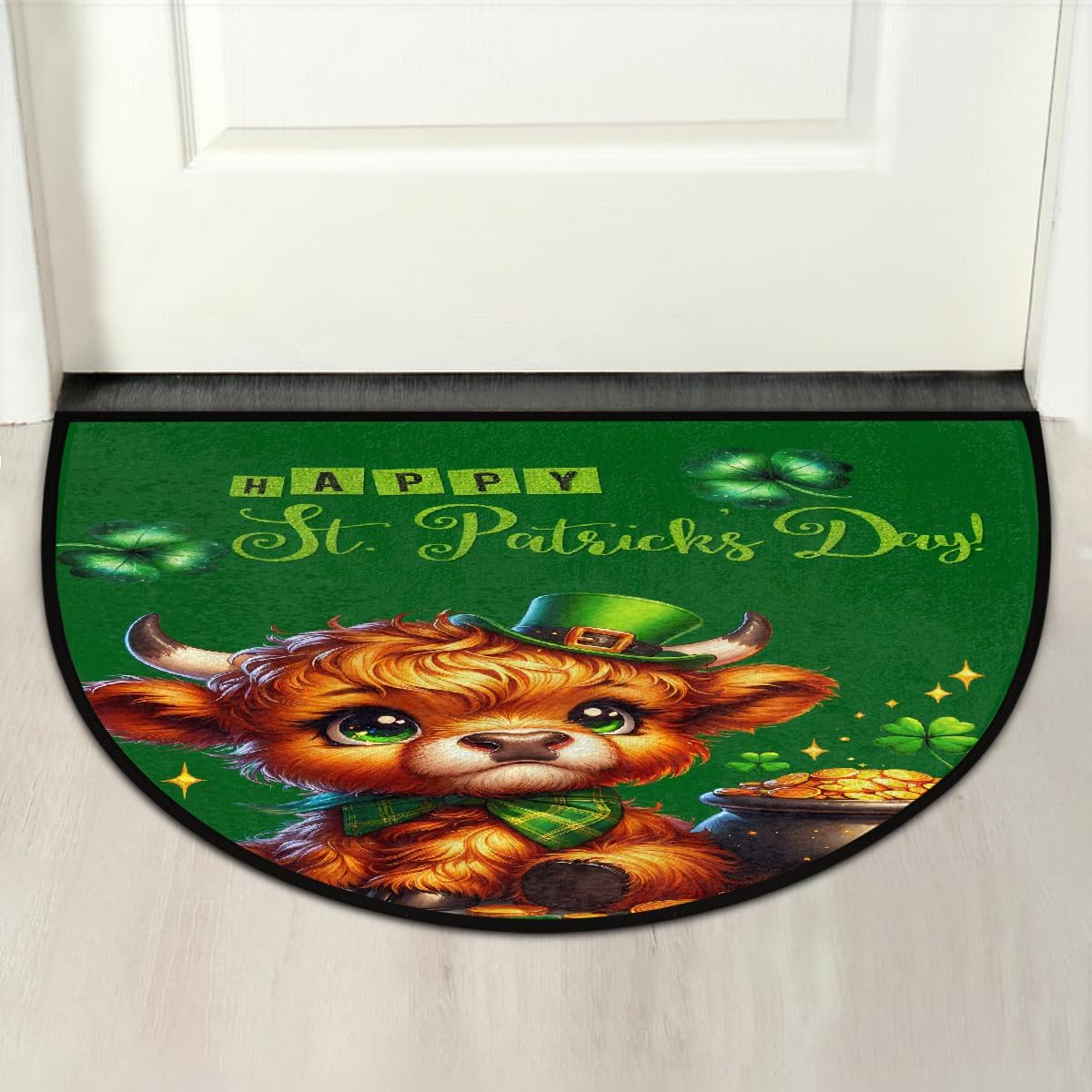 Half Round Doormat Cute St. Patrick's Day Washable Semi Circle Area Rug Non Slip Absorbent Half Moon Rug for Indoor Outdoor Bathroom Kitchen Patio Front Welcome Fireplace Hearth Floor Mat