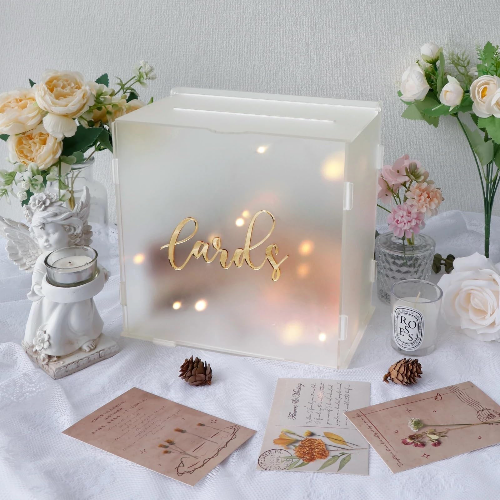 Urne Mariage Boîte à Cartes de Mariage en Acrylique givré, Grande boîte à Cartes Cadeaux for réception de Mariage, fête de Remise de diplôme