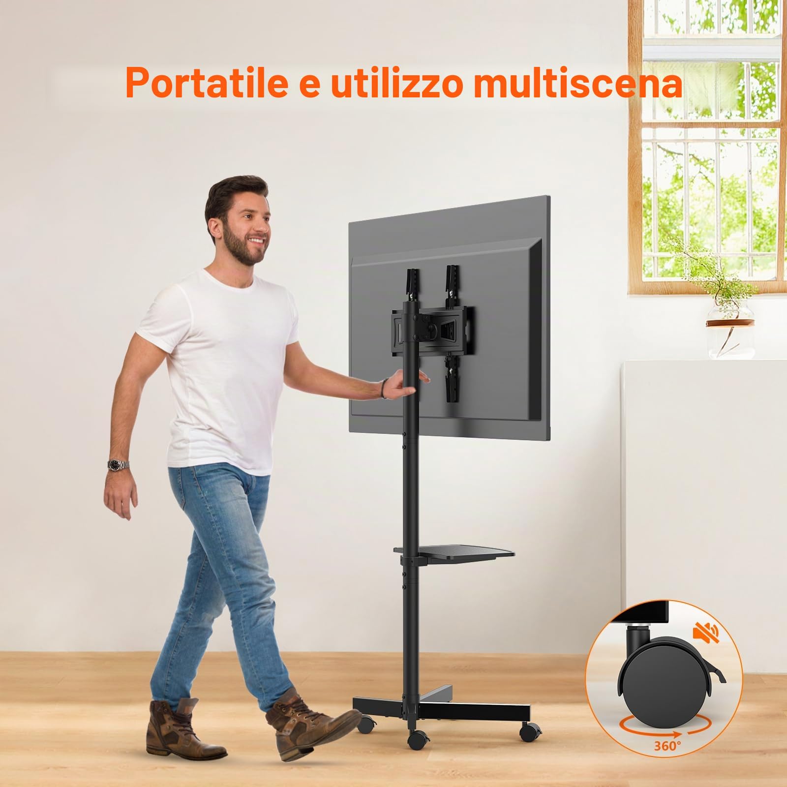 GRIFEMA Supporto TV su ruote per TV fino a 65 pollici | Per TV plasma, LCD e LED, con ripiano per laptop, fino a 40 kg, max VESA 400x400mm