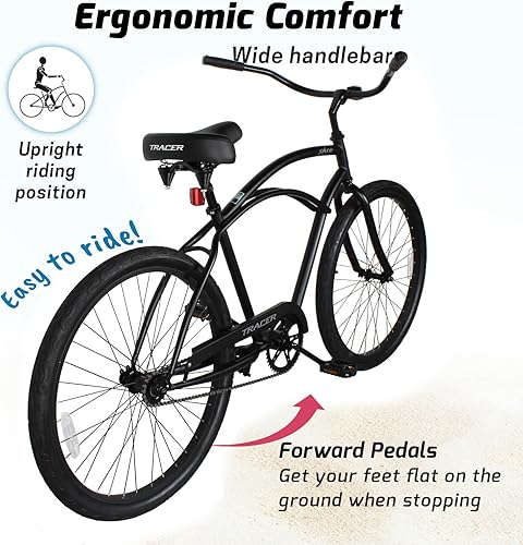 Miniatura 42 de Tracer ACE - Bicicleta crucero de playa de una sola velocidad de 26 pulgadas con freno de posavasos para hombres y mujeres, varios colores verde