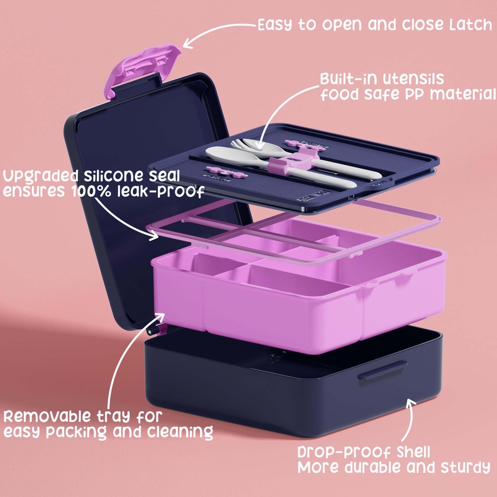 Fimibuke Lonchera Bento para niños con 4 compartimentos, bolsa de almuerzo aislada, tarro térmico al vacío de acero inoxidable, bolsa de hielo, juego de utensilios, regalos de cumpleaños para niños de