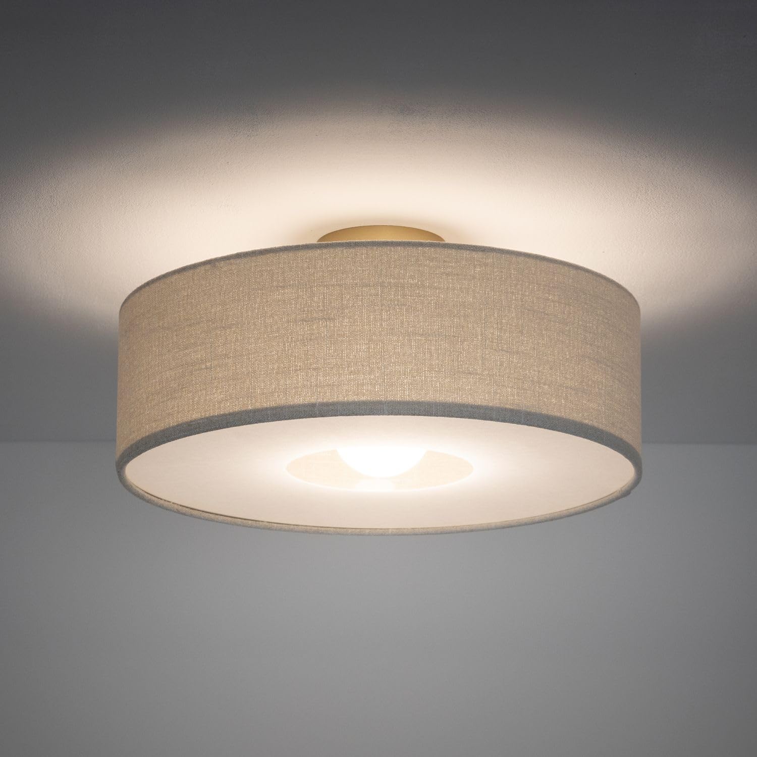 Licht-Erlebnisse Deckenleuchte Stahl Stoff Gold Creme Modern Wohnzimmer Schlafzimmer E27 rund gemütlich B:50 cm Deckenlampe Stoffschirm