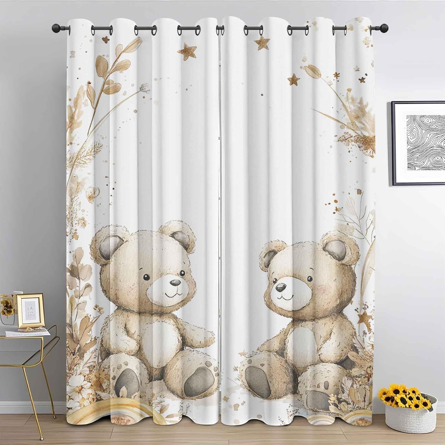 Teddy Bear Curtains for Nursery Bedroom 84 Inch Length 2 Panels, Kawaii Animals Kids Blackout Curtains, Thermal Insulated Grommet Window Curtain for Living Room Drapes