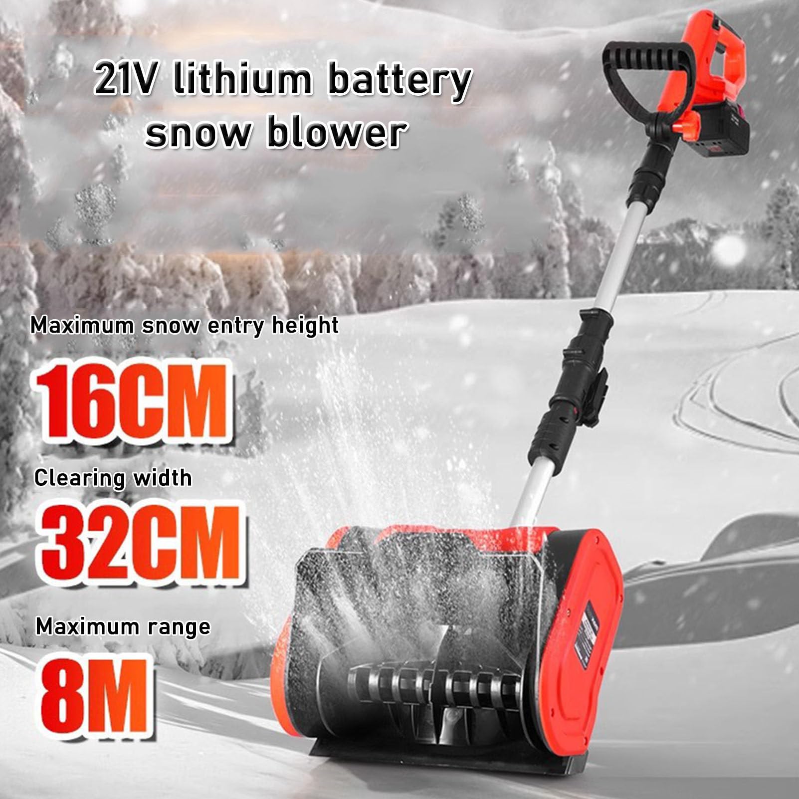 Pala da neve elettrica senza fili, larghezza 32 cm, spazzaneve a batteria con 2 batterie e caricabatterie rapido, piccolo strumento per la pulizia della neve per terrazze, ponti, marciapiedi,2Battery