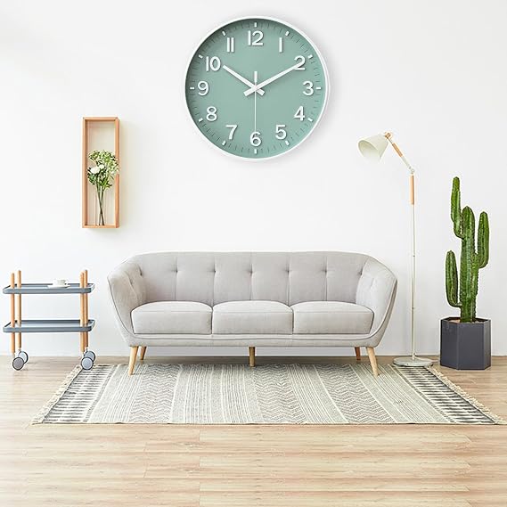 HZDHCLH Wall Clock 8 Inch Silent Non Ticking Quartz Modern Decorative Clock | for Office Classroom Home Living Room Bedroom(Green white)